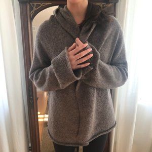 EILEEN FISHER OPEN-FRONT HOODED WRAP CARDIGAN SWEATER